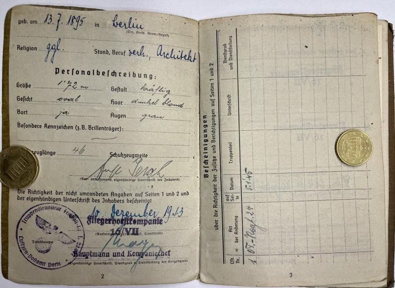Soldbuch/I.D. - WH (Heer) - Fliegerhorstkomp.16/VII/ Bauleitung Tempelhof - Persch