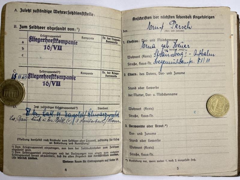 Soldbuch/I.D. - WH (Heer) - Fliegerhorstkomp.16/VII/ Bauleitung Tempelhof - Persch