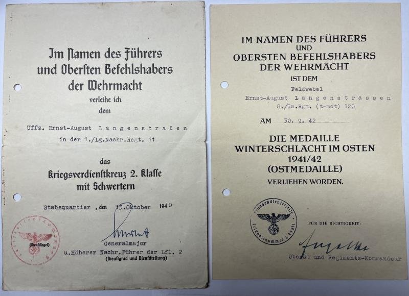 Soldbuch/citation grouping - Luftwaffe - Luftgau-Nachrichten Rgt.28 - Italy - Langenstrassen