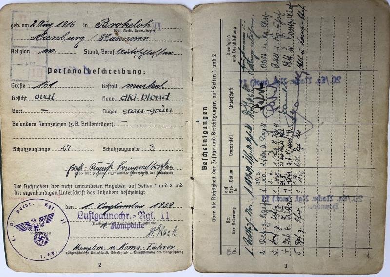 Soldbuch/citation grouping - Luftwaffe - Luftgau-Nachrichten Rgt.28 - Italy - Langenstrassen