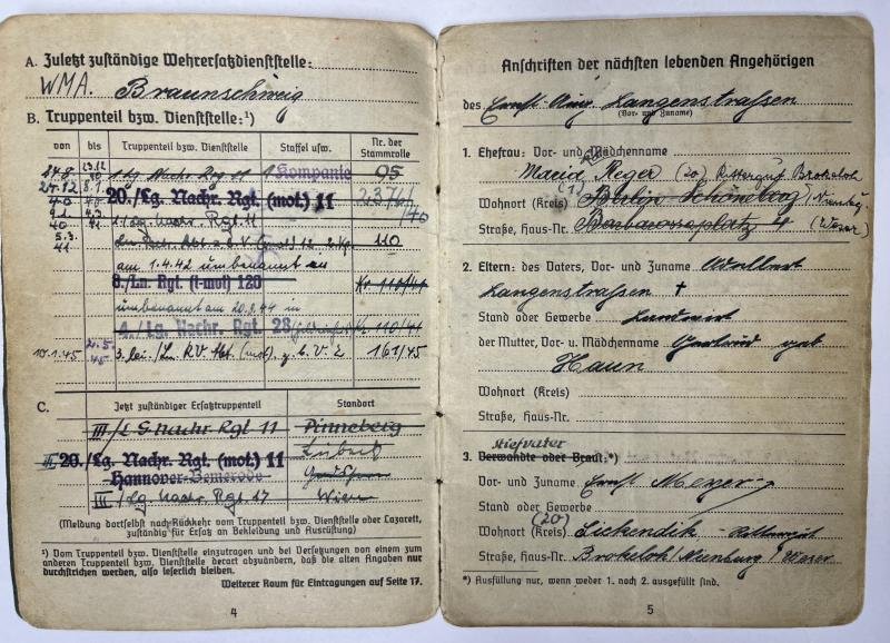Soldbuch/citation grouping - Luftwaffe - Luftgau-Nachrichten Rgt.28 - Italy - Langenstrassen
