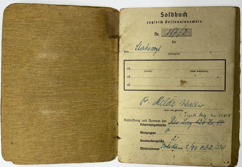 Soldbuch WH (Heer) - Feldlazarett 749 - Melde