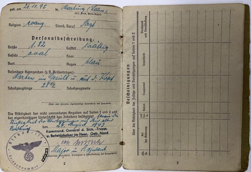 Soldbuch WH (Heer) - Feldlazarett 749 - Melde