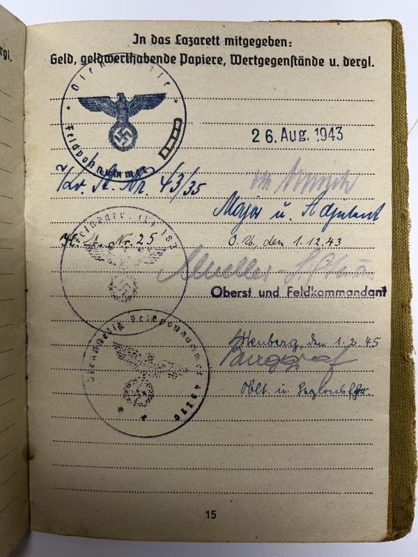 Soldbuch WH (Heer) - Feldlazarett 749 - Melde