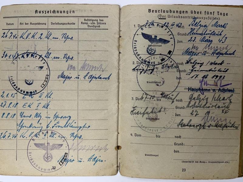 Soldbuch WH (Heer) - Feldlazarett 749 - Melde