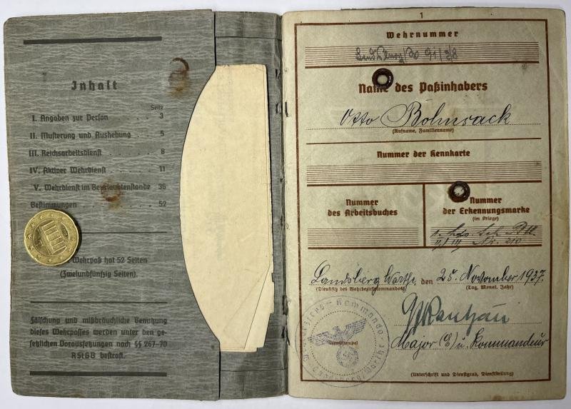 Wehrpass - WH (Heer) - Gren.Ers.Btl.457 - Bohnsack