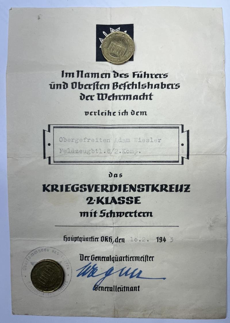 Citation - WH (Heer) - Feldzeugbtl.8 - Wiesler