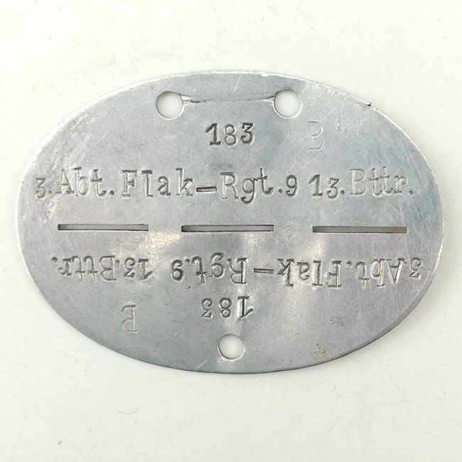 Lufwaffe ID-disc '3.Abt.Flak-Rgt.9 13. Bttr.' 'Legion Condor'