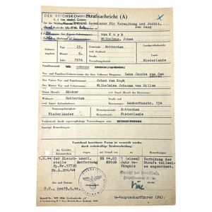 Original WWII Dutch Waffen-SS volunteer punishment document 'SS-Freiwilligen-Panzergrenadier-Division Nederland' Rotterdam