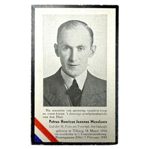 Original WWII Dutch death card of resistance fighter Piet Muselaers from Tilburg