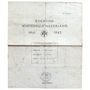 Original WWII Winterhulp Nederland collecting form from the town of Marum in Groningen