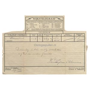 Original WWII Dutch telegram regarding the death of a man from an impact in his own backyard in Bloemendaal/IJmuiden