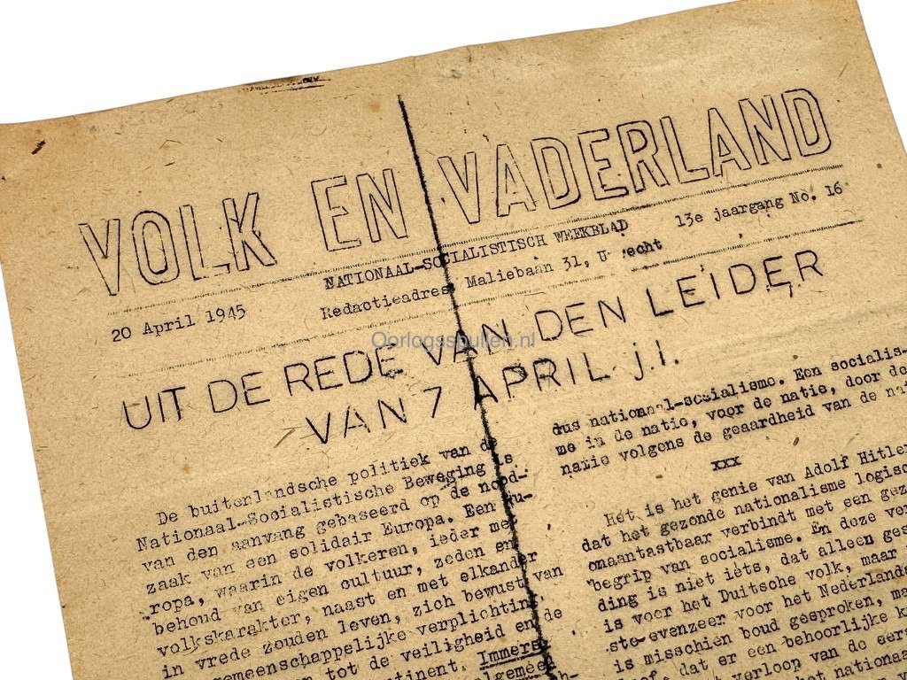 Original WWII Dutch NSB 'Volk en Vaderland' late war newspaper 1945 — image 3
