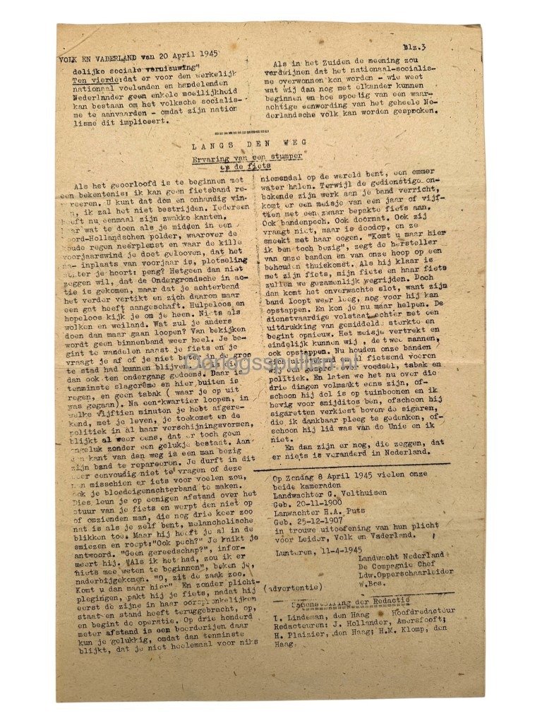Original WWII Dutch NSB 'Volk en Vaderland' late war newspaper 1945 — image 7