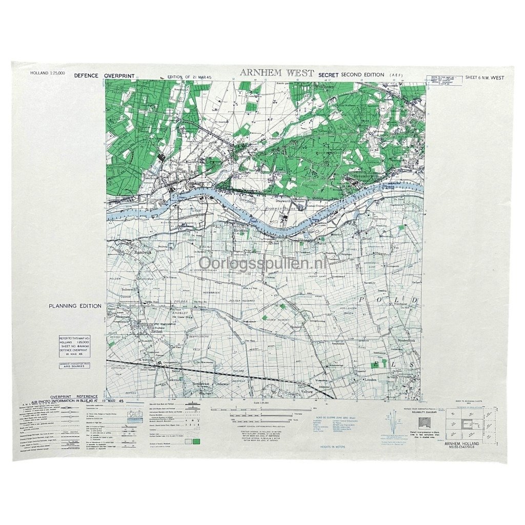 Original WWII Allied map of Arnhem-West and surrounding villages – 21 March 1945
