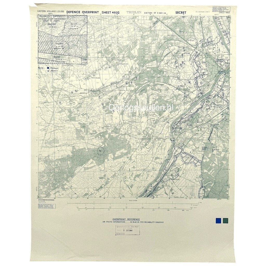 Original WWII Allied secret battle map of Tegelen/Venlo – November 8, 1944