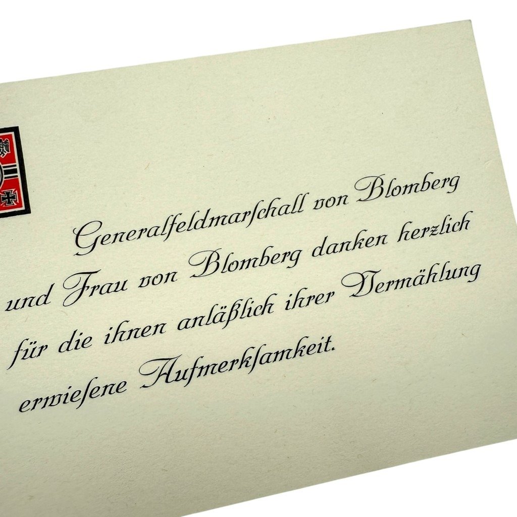 Original WWII German Generalfeldmarschall Werner von Blomberg Wedding Thank-You Card — image 3