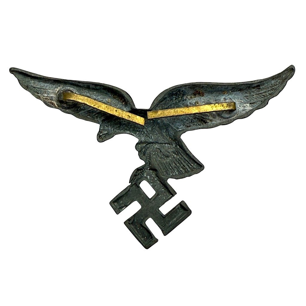 Original WWII German Luftwaffe metal visor cap eagle insignia