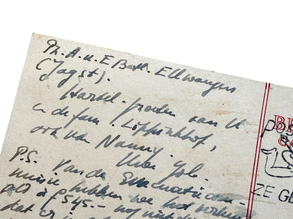 Original WWII Dutch Waffen-SS volunteer postcards 'SS-Pz.Grenadier-Ausbildungs und Ersatz-Bataillon 5' in Ellwangen to Haren in Groningen