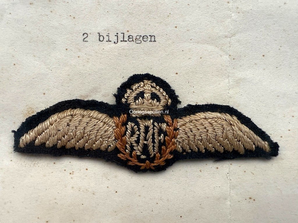 Original WWII Dutch Prins Bernhard RAF insignia with letter from his adjutant