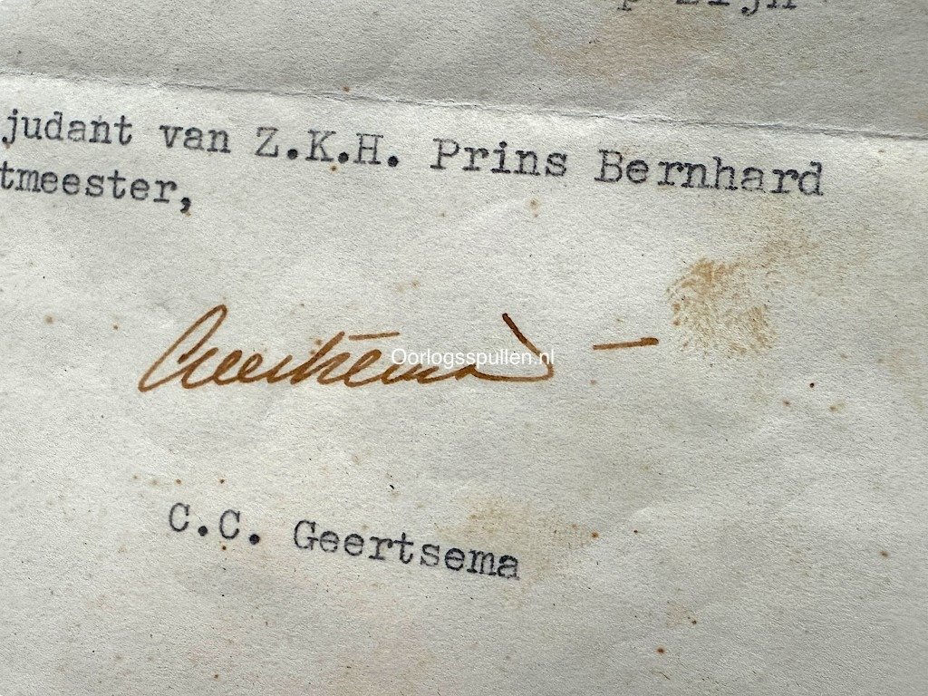 Original WWII Dutch Prins Bernhard RAF insignia with letter from his adjutant