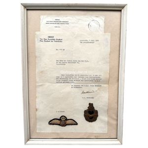 Original WWII Dutch Prins Bernhard RAF insignia with letter from his adjutant