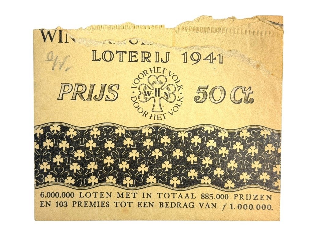 Original WWII Dutch Winterhulp Nederland lottery ticket with envelope