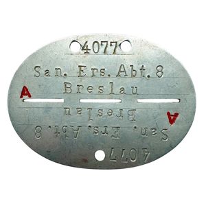 Original WWII German WH Sanitäts-Ersatz-Abteilung 8 'Breslau' Erkennungsmarke