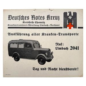 Original WWII German DRK carton sign Kreisstelle Chemnitz – Krankentransport-Abteilung Limbach