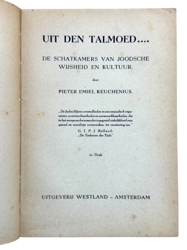 Original WWII Dutch collaboration book 'Uit den Talmoed' by P.E. Keuchenius