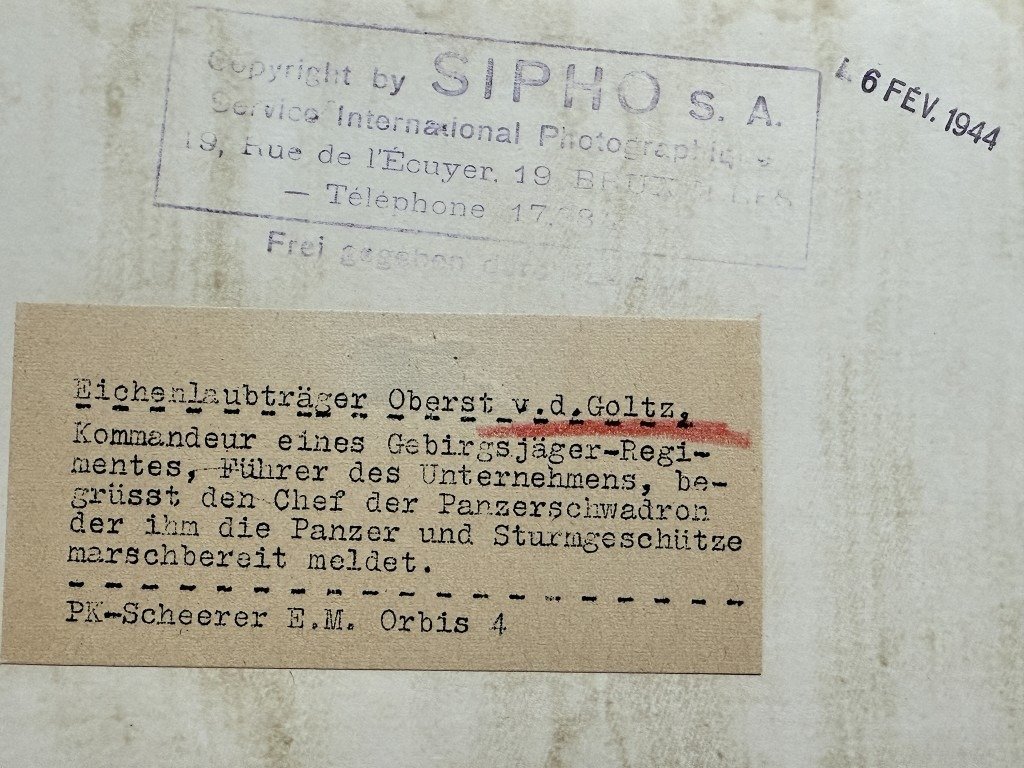 Original WWII German Gebirgsjäger Eichlaubträger Oberst v.d. Goltz photo