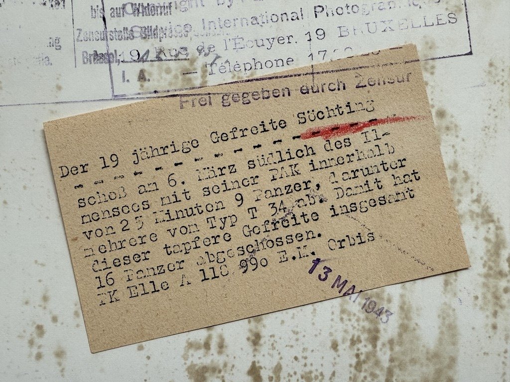 Original WWII German WH photo of 19 year old soldier who shot 16 Soviet tanks