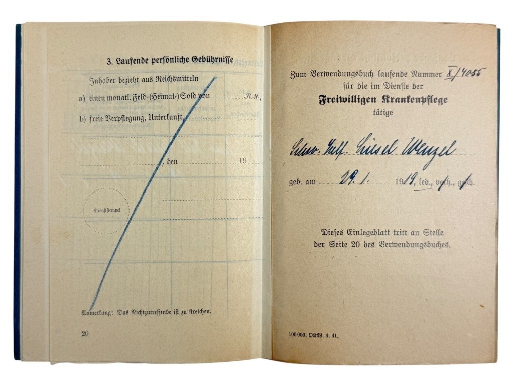 Original WWII German DRK Verwendungsbuch & Personalausweis