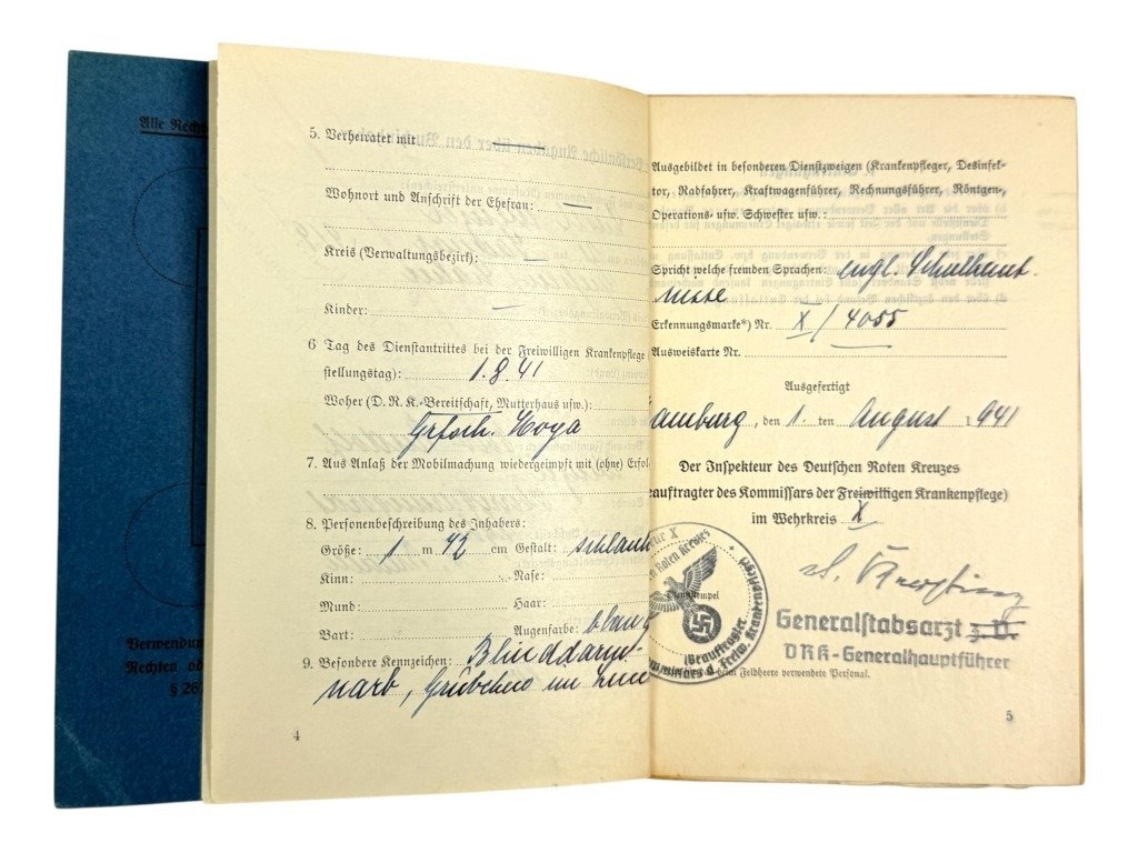 Original WWII German DRK Verwendungsbuch & Personalausweis