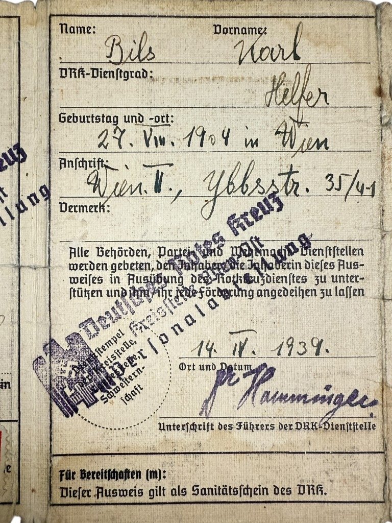 Original WWII German DRK Personal-Ausweis Vienna in Austria
