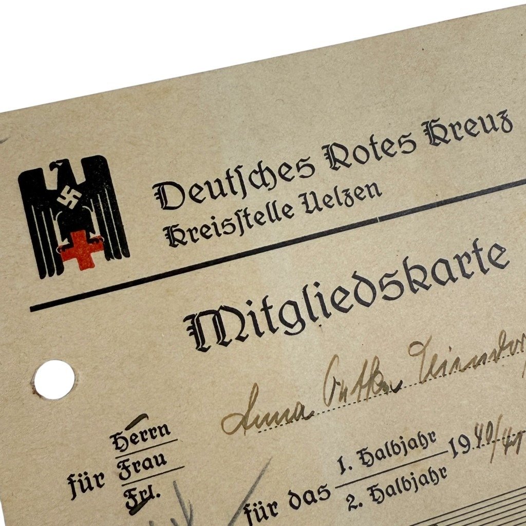 Original WWII German DRK Mitgliedskarte – Kreisstelle Uelzen