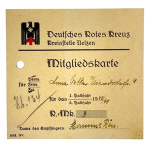 Original WWII German DRK Mitgliedskarte – Kreisstelle Uelzen