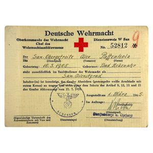 Original WWII German WH Sanitater Dienstausweis 1945 Bad Neuenahr