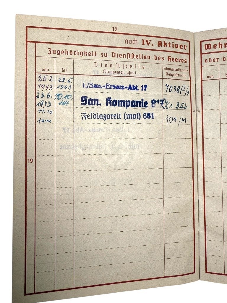 Original WWII German WH medic Wehrpass and documents set