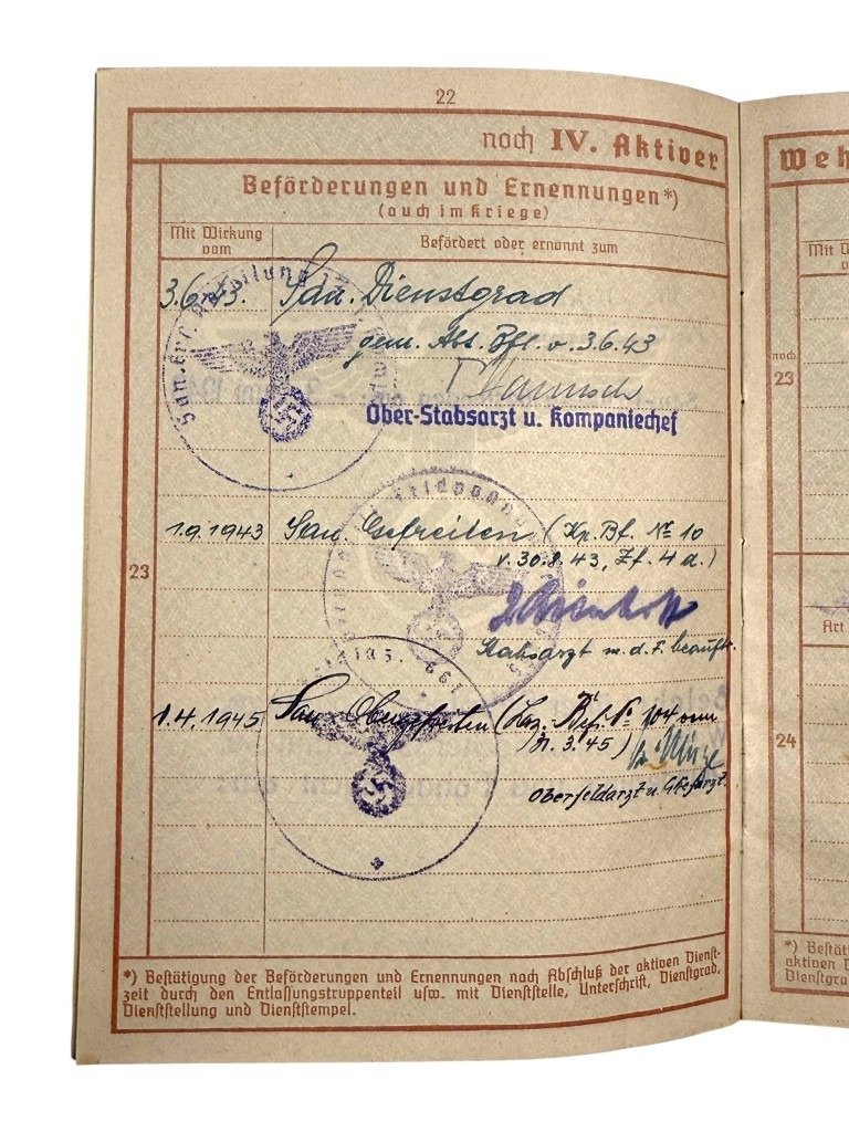 Original WWII German WH medic Wehrpass and documents set