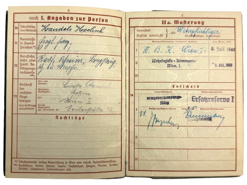 Original WWII German WH medic Wehrpass and documents set
