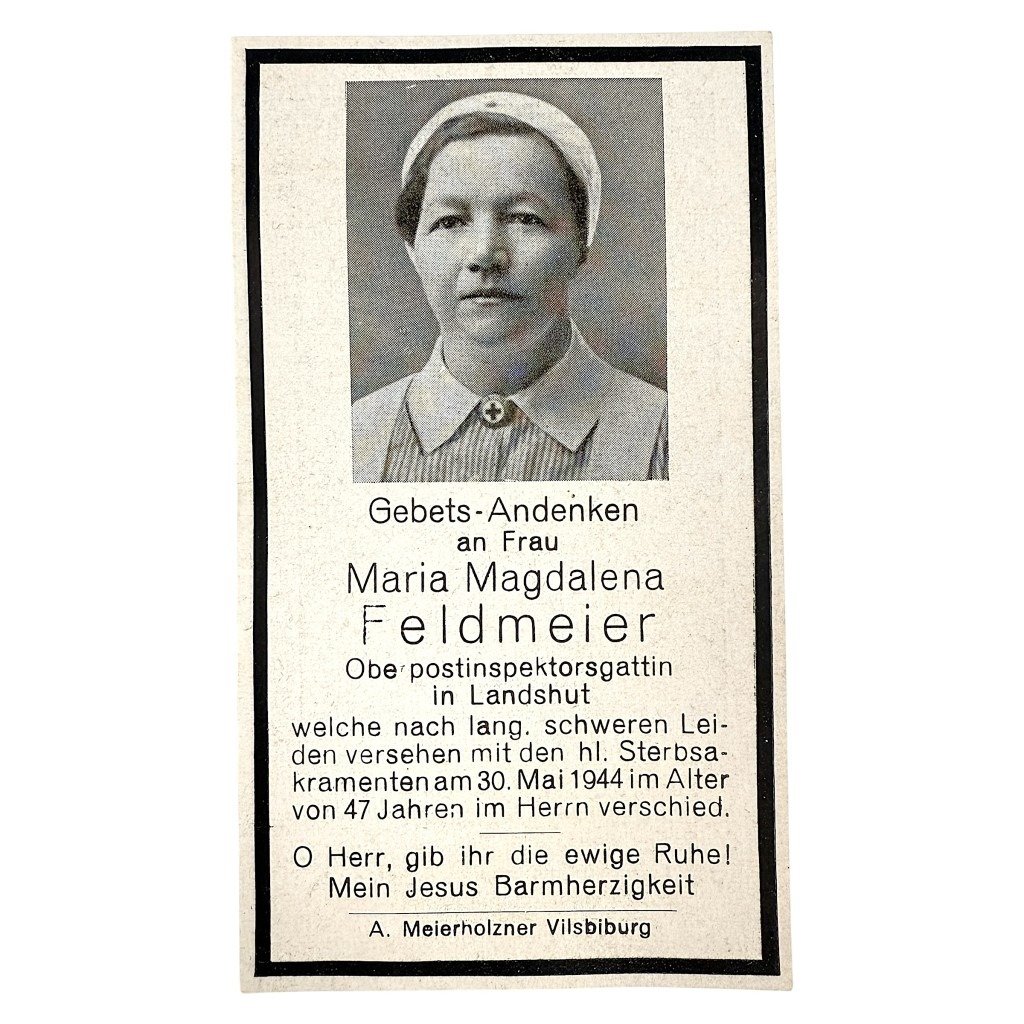 Original WWII German DRK death card Landshut