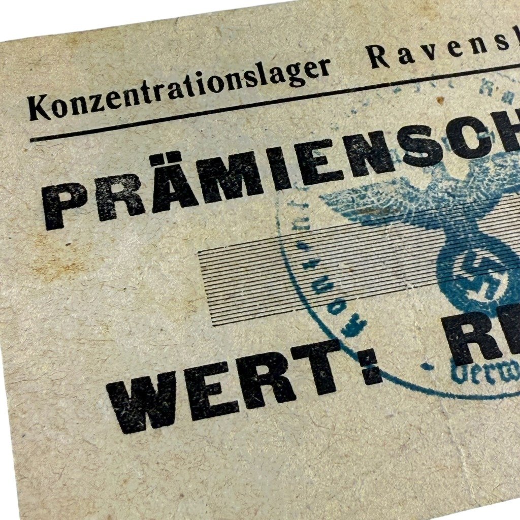 Original WWII German Prämienschein 1 RM concentration camp Ravensbrück