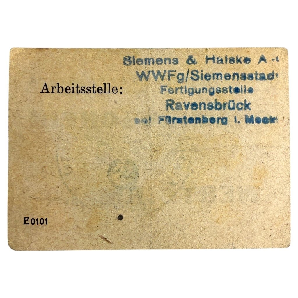 Original WWII German Prämienschein 1 RM concentration camp Ravensbrück