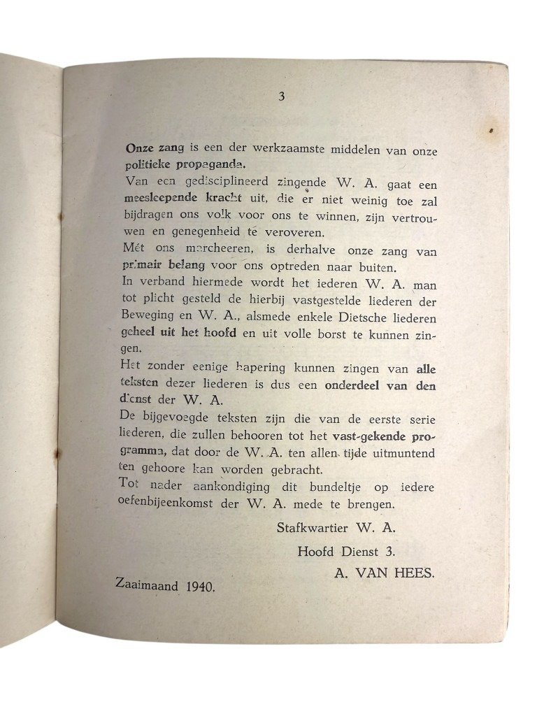 Original WWII Dutch NSB W.A. song booklet