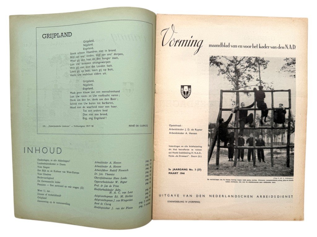 Original WWII Nederlandsche Arbeidsdienst 'Vorming' booklet – No. 3, March 1944