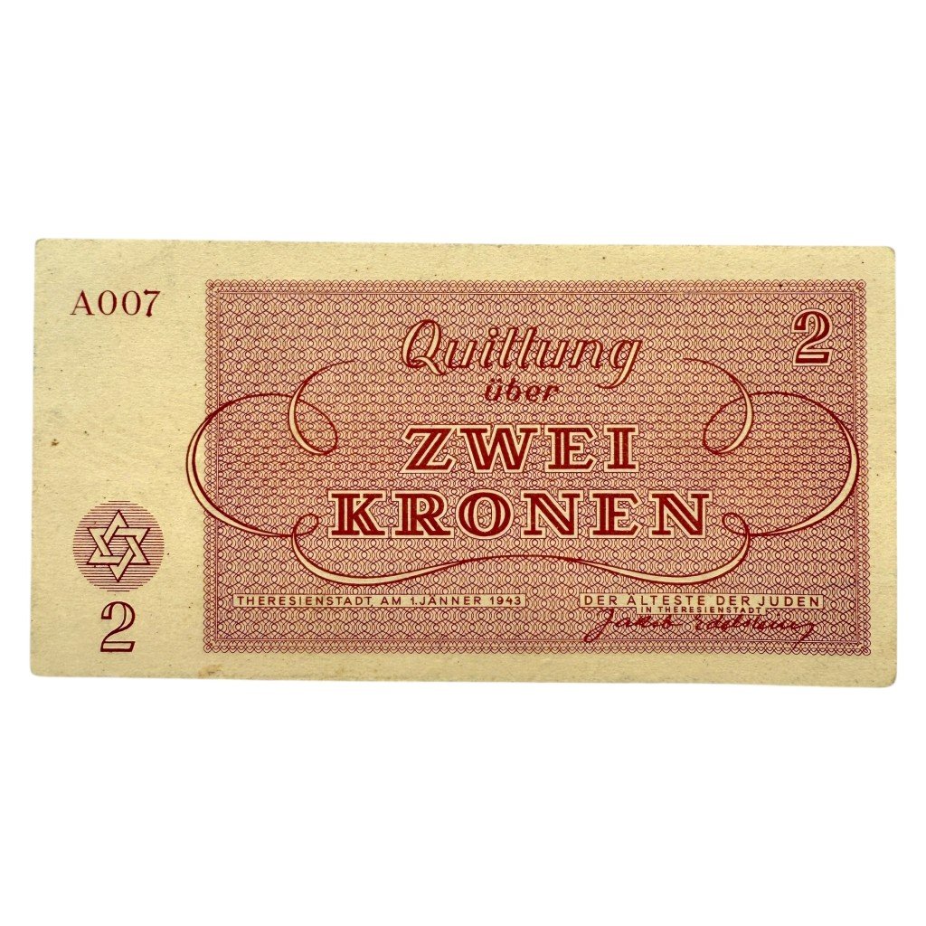 Original WWII German Jewish Ghetto/Camp Theresienstadt 2 Kronen banknote