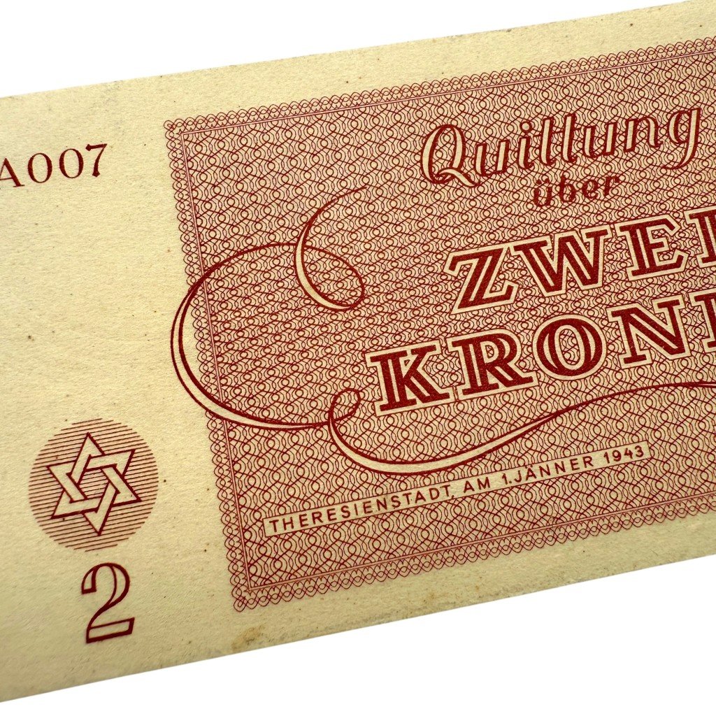 Original WWII German Jewish Ghetto/Camp Theresienstadt 2 Kronen banknote