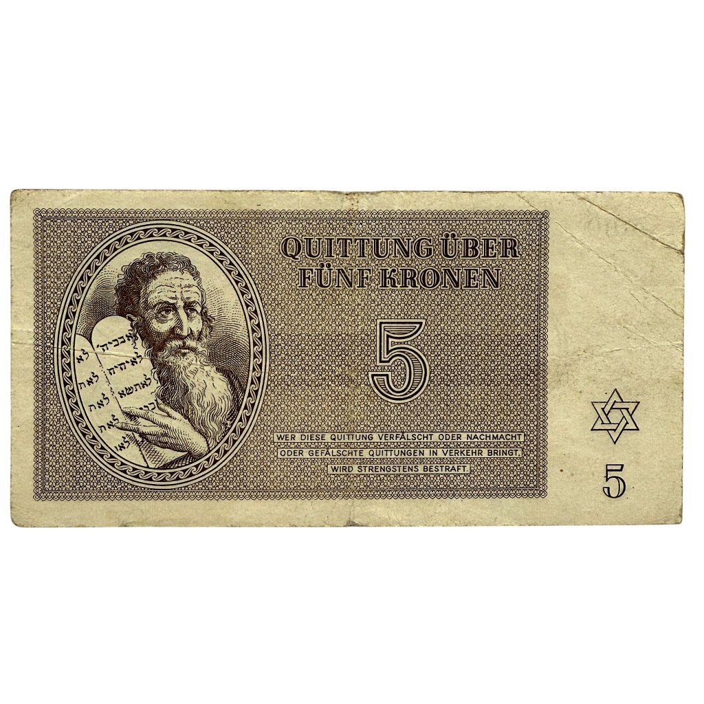 Original WWII German Jewish Ghetto/Camp Theresienstadt 5 Kronen banknote