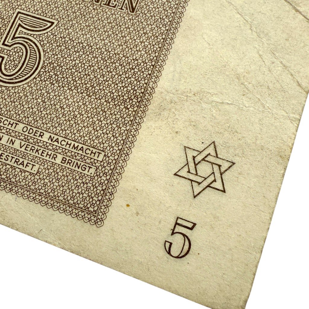 Original WWII German Jewish Ghetto/Camp Theresienstadt 5 Kronen banknote